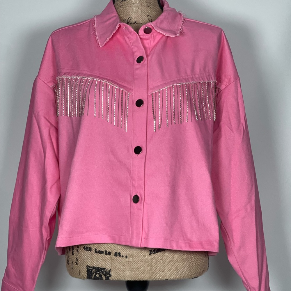 Hailey & Co. Pink Denim and Rhinestone Jacket. Size Large. NEW
